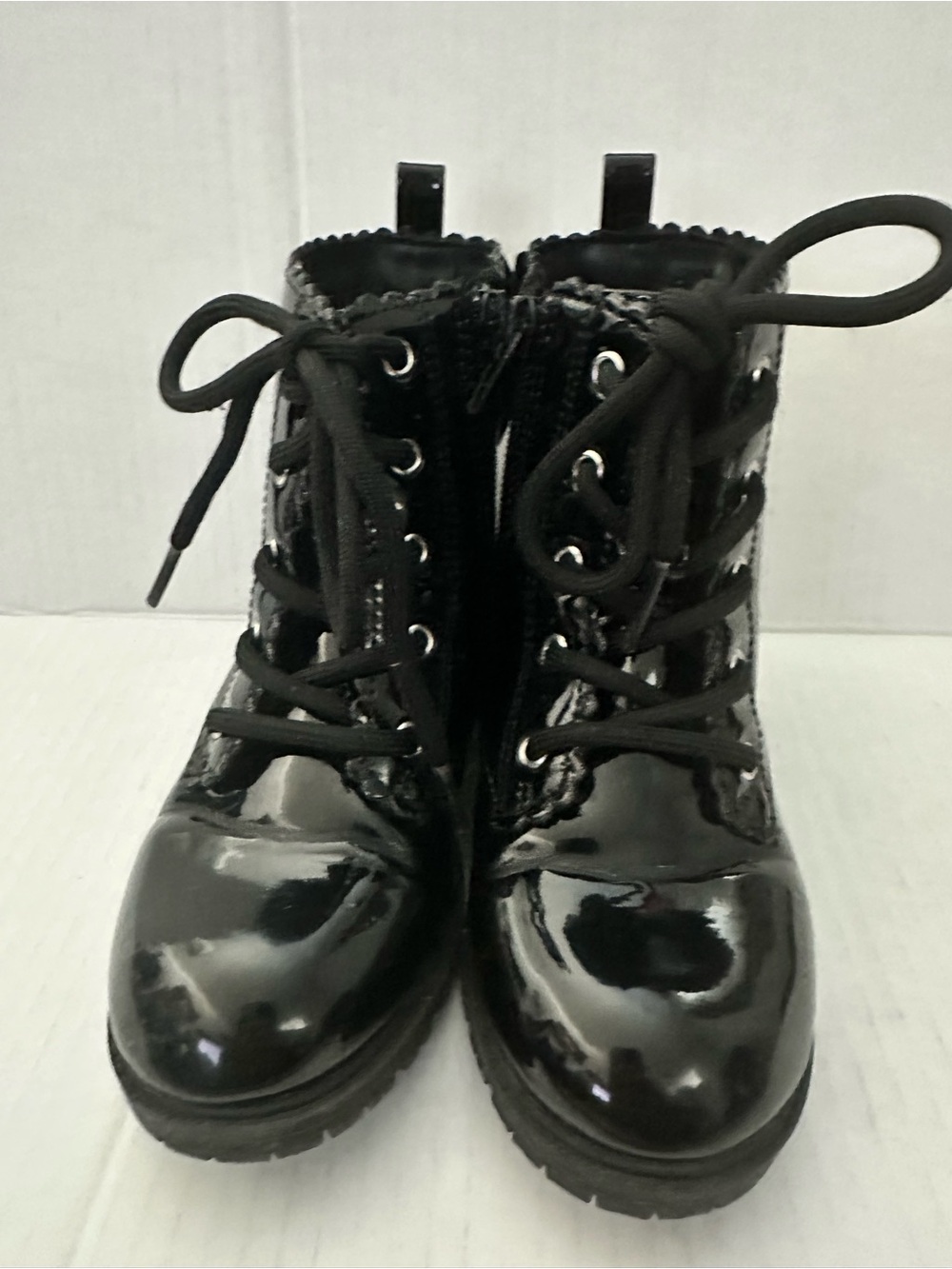 Black Patent Lace-Up Ankle Boots - girls size 10